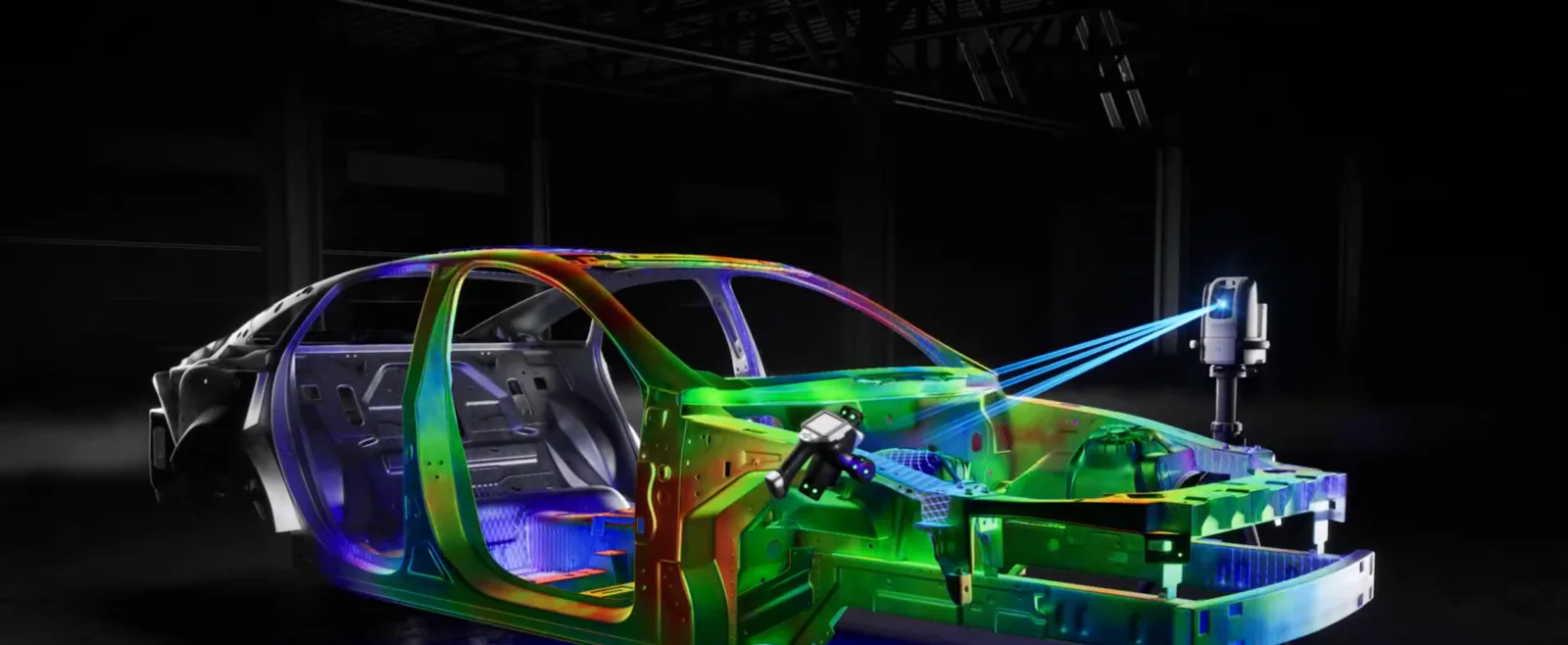 Scanned car body shown as a colour map against its CAD model