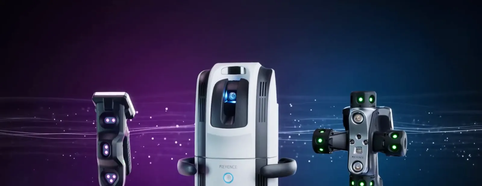 KEYENCE WM-6000 wide-area CMM: the camera unit with the contact probe and the laser-scanning probe