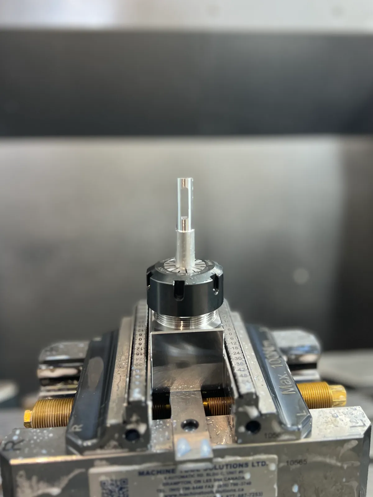 Tool holder and collet set up in a precision vise