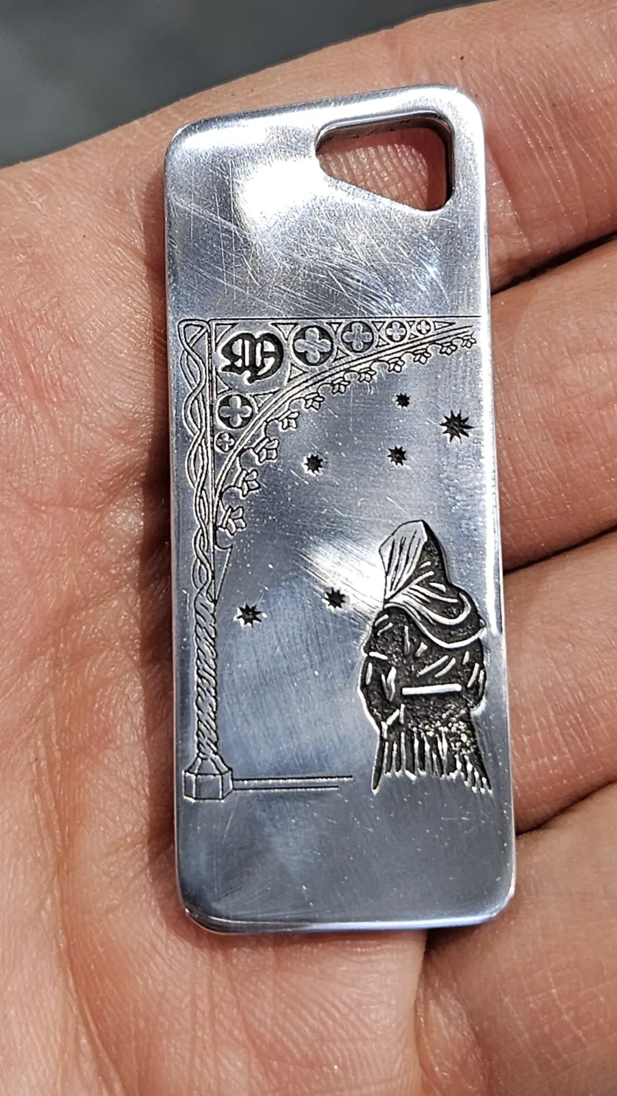Fine-line engraved tag, laser work by Spark Fabrication in Richmond, BC