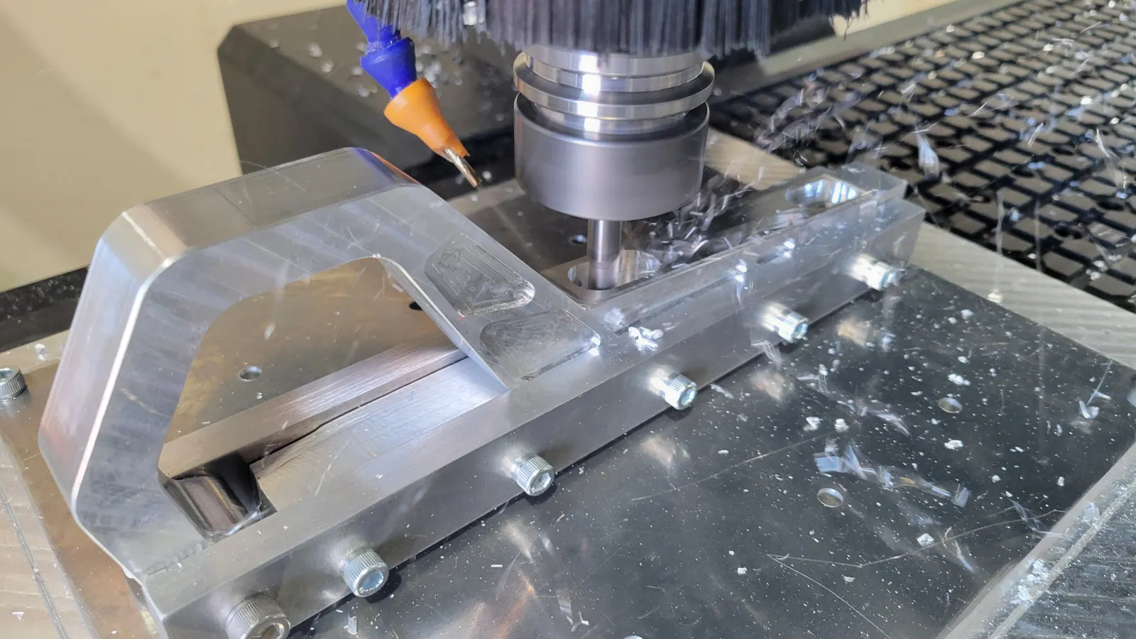 Aluminum plate machined on the 5 × 10 ft CNC router