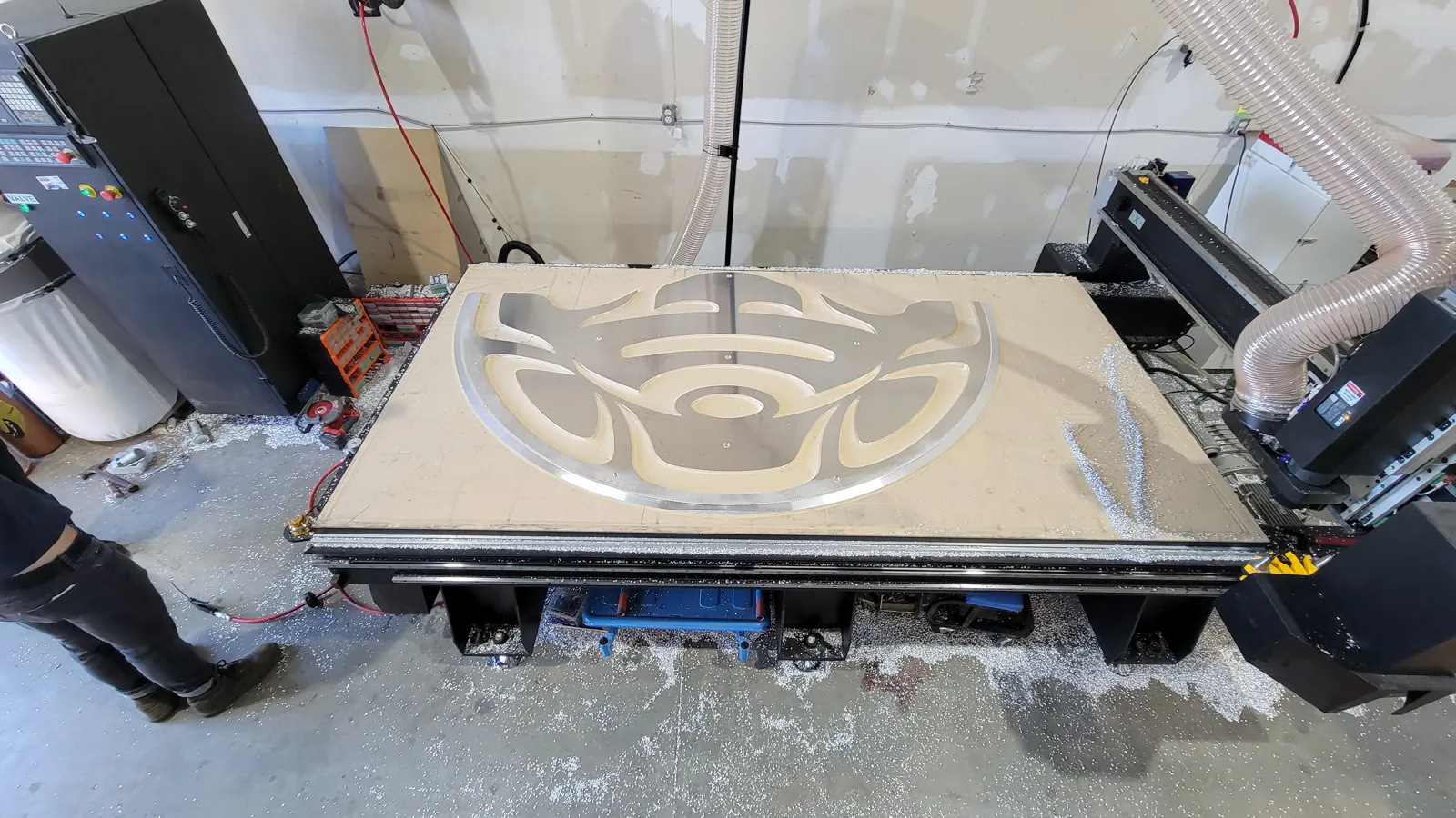 3D carving in progress on the CNC router