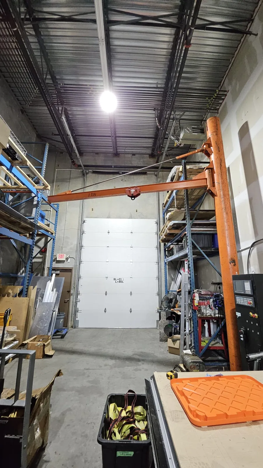 Inside the Spark Fabrication shop: racking and jib crane