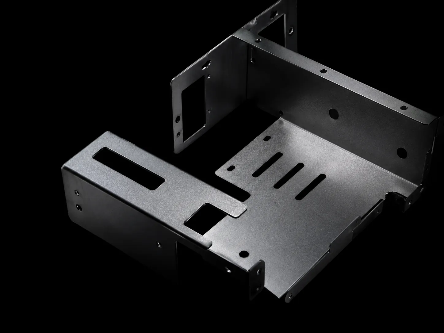 Bent and cut sheet metal enclosure chassis with slots and cut-outs